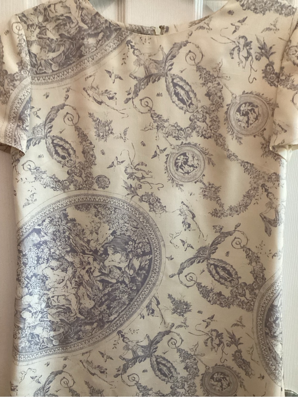 KAY UNGER Silk Short Sleeve Toile de Jouy Print Dress Size 4 - Picture 2 of 7
